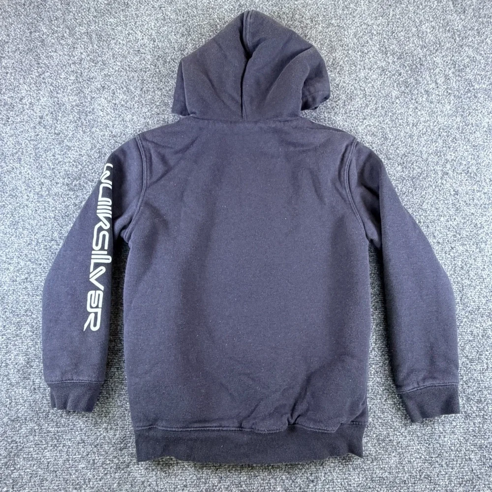 Quicksilver Hoodie Boys M 10/12 Blue Cotton Sherpa Lined Printed Logo Full‎ Zip